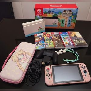 Nintendo Switch Animal Crossing design with 5 games included